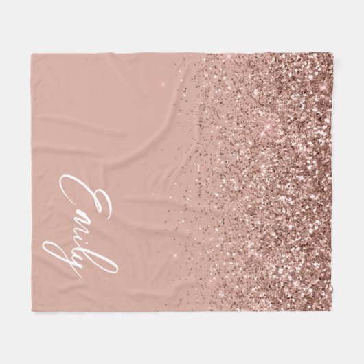 Roze Roze Gouden Blush Roze Glitter Monogram Fleec Fleece Deken (Voorkant (Horizontaal))