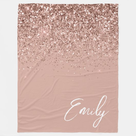 Roze Roze Gouden Blush Roze Glitter Monogram Fleece Deken (Voorkant)