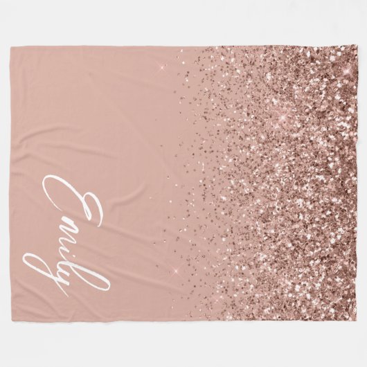 Roze Roze Gouden Blush Roze Glitter Monogram Fleece Deken (Voorkant (Horizontaal))