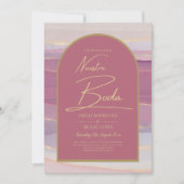 Roze Roze Gouden Boog Marmer Trouw Uitnodiging BOD (Voorkant)