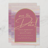 Roze Roze Gouden Boog Marmeren Trouw SAVE DATES Kaart (Voorkant / Achterkant)