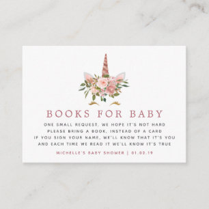 Roze & Roze Gouden Eenhoorn Baby Shower Boek Verzo Informatiekaartje