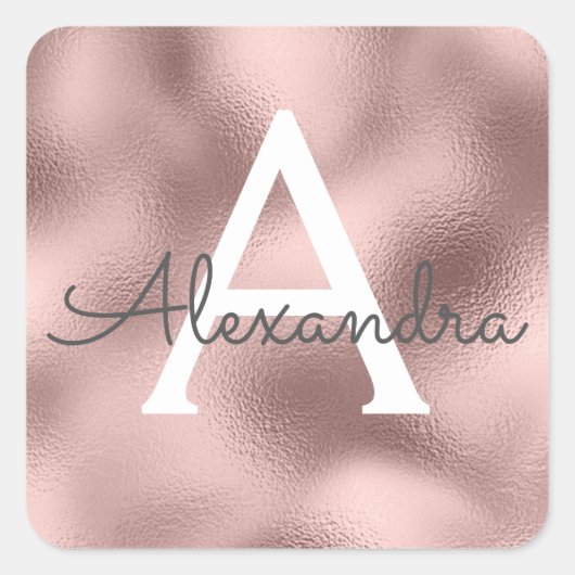 Roze roze gouden folie en glinsterend monogram vierkante sticker (Voorkant)