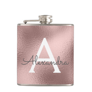 Roze Roze Gouden Folie en Glitter Monogram Heupfles