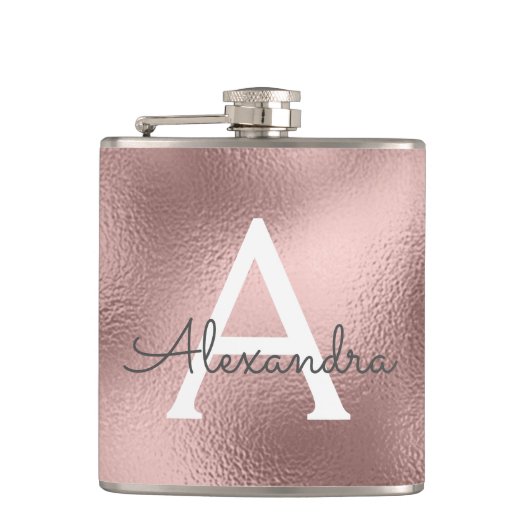 Roze Roze Gouden Folie en Glitter Monogram Heupfles (Voorkant)