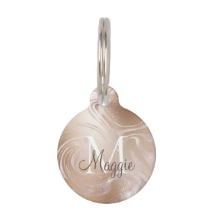 Roze Roze Gouden Folie Glans Marmer Monogram Naam Huisdierpenning