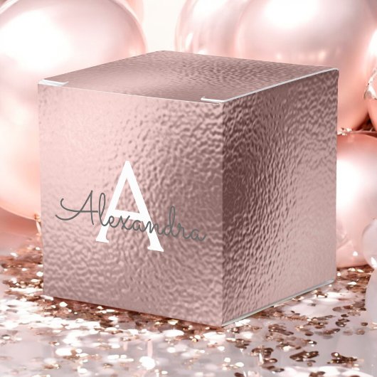 Roze Roze Gouden Folie & Glitter Monogram Bedankdoosjes