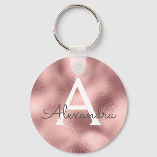 Roze Roze Gouden Folie & Glitter Monogram Sleutelhanger (Voorkant)