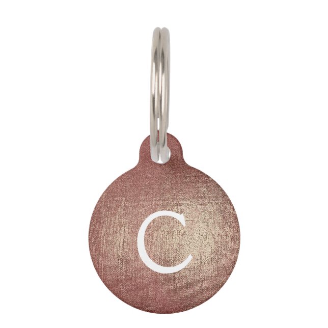 Roze Roze Gouden Folie Metallic Monogram Naam Huisdierpenning (Voorkant)
