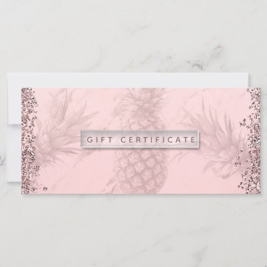 Roze Roze Gouden Glitter Ananas Cadeaubon (Voorkant)