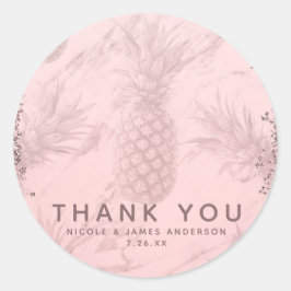 Roze Roze Gouden Glitter Ananas Tropisch Favoriet Ronde Sticker
