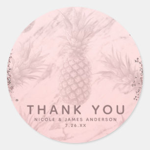 Roze Roze Gouden Glitter Ananas Tropisch Favoriet Ronde Sticker