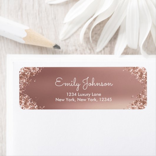 Roze Roze Gouden Glitter en Glans Etiket (Insitu)