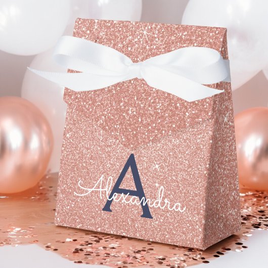 Roze Roze Gouden Glitter & Glans Monogram Bedankdoosjes