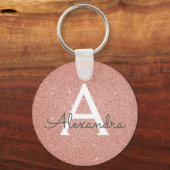 Roze roze gouden glitter & glans monogram sleutelhanger (Voorkant)