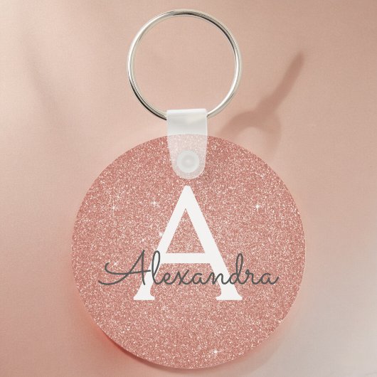 Roze roze gouden glitter & glans monogram sleutelhanger