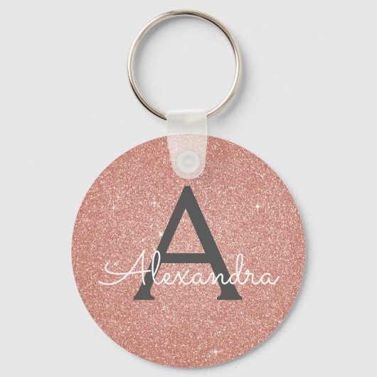 Roze roze gouden glitter & glans monogram sleutelhanger (Voorkant)
