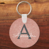 Roze roze gouden glitter & glans monogram sleutelhanger (Voorkant)