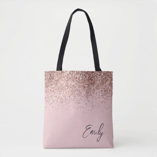 Roze Roze Gouden Glitter Monogram Tote Bag (Voorkant)