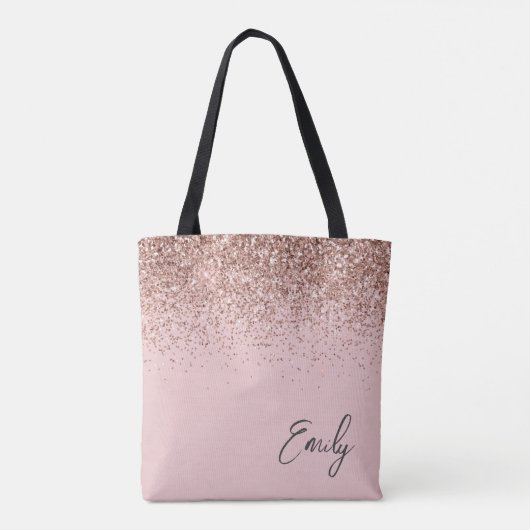Roze Roze Gouden Glitter Monogram Tote Bag (Achterkant)