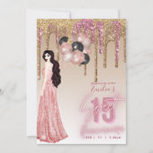Roze Roze Gouden Glitter Quinceanera Bruinharig Me Kaart (Voorkant)