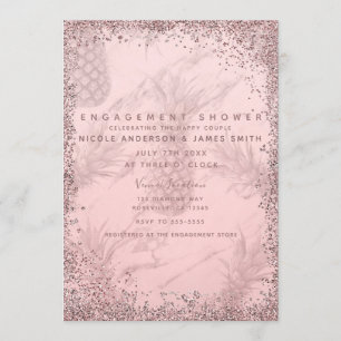 Roze roze gouden glitters ananas verloving kaart