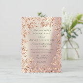 Roze roze gouden glitters bladeren bloem kader par kaart (Staand voorkant)