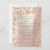 Roze roze gouden glitters bladeren bloem kader par kaart (Voorkant)