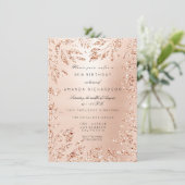 Roze roze gouden glitters bladeren bloemenframe kr kaart (Staand voorkant)