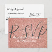 Roze Roze Gouden Glitters en Glans RSVP Uitnodiging Briefkaart (Voorkant / Achterkant)