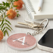Roze Roze Gouden Glitters & Glans Monogram Sleutelhanger (Voorkant Rechts)