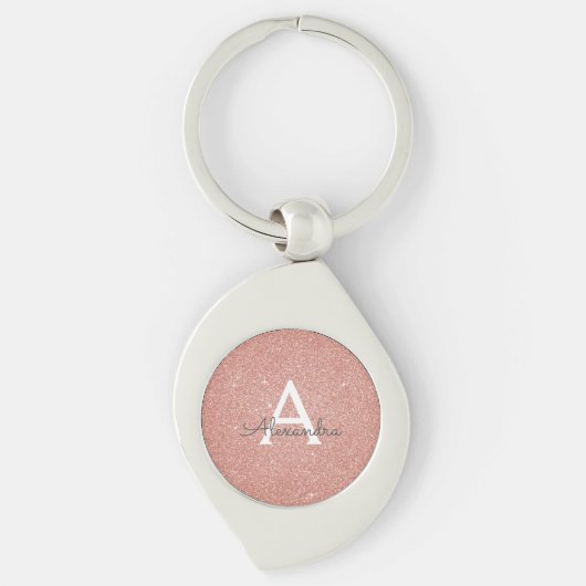Roze Roze Gouden Glitters & Glans Monogram Sleutelhanger (Voorkant)