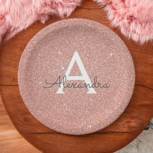 Roze Roze Gouden Glitters & Glans Monogram Verjaar Papieren Bordje