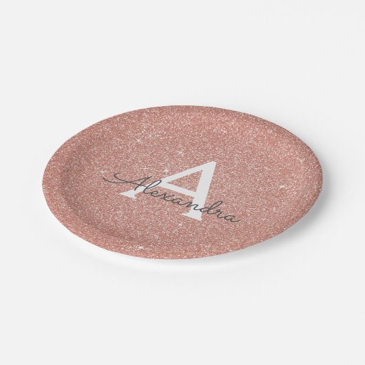 Roze Roze Gouden Glitters & Glans Monogram Verjaar Papieren Bordje (Gekanteld)