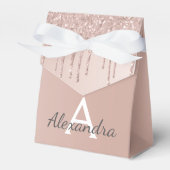 Roze Roze Gouden Glitters & Glitter Monogram Bedankdoosjes (Voorkant Zijde)