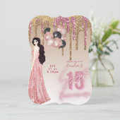 Roze roze gouden glitters Quinceanera Kaart (Staand voorkant)