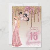 Roze roze gouden glitters Quinceanera  roodharig m Kaart (Voorkant)