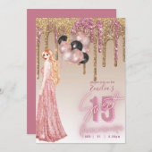Roze roze gouden glitters Quinceanera  roodharig m Kaart (Voorkant / Achterkant)