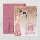 Roze roze gouden glitters Quinceanera Roodharig me Briefkaart (Voorkant / Achterkant)