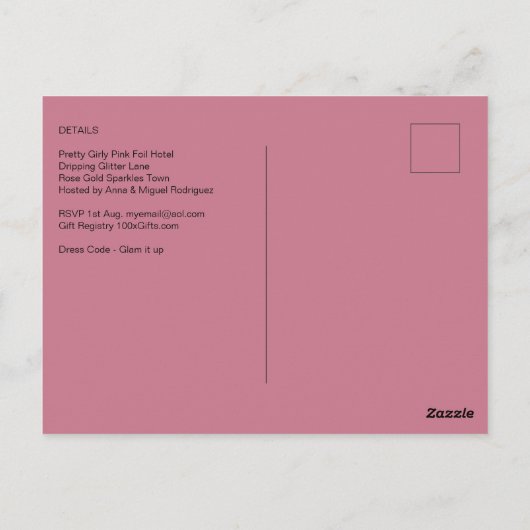 Roze roze gouden glitters Quinceanera Roodharig me Briefkaart (Achterkant)