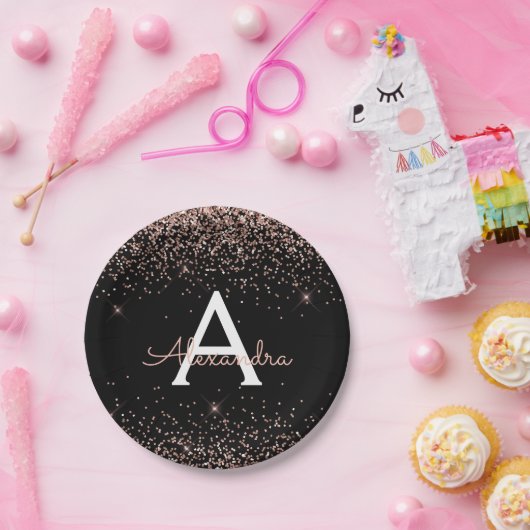 Roze Roze Gouden Glitters Schitterend Monogram Ver Papieren Bordje (Feest)