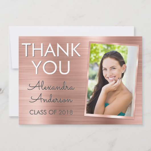 Roze Roze Gouden Metallic Afstudeer Bedankt Kaart (Voorkant)