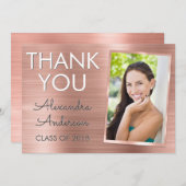 Roze Roze Gouden Metallic Afstudeer Bedankt Kaart (Voorkant / Achterkant)
