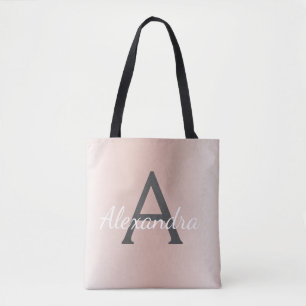 Roze Roze Gouden Metallic Elegante Monogram Boeken Tote Bag