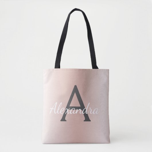 Roze Roze Gouden Metallic Elegante Monogram Boeken Tote Bag (Voorkant)