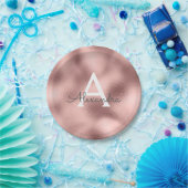 Roze Roze Gouden Metallic Folie Monogram Verjaarda Papieren Bordje (Feest)