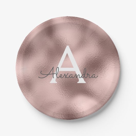 Roze Roze Gouden Metallic Folie Monogram Verjaarda Papieren Bordje (Voorkant)