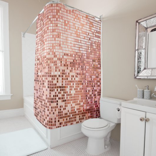 Roze roze gouden mozaïektegels voor textuurbakken douchegordijn (In situ)