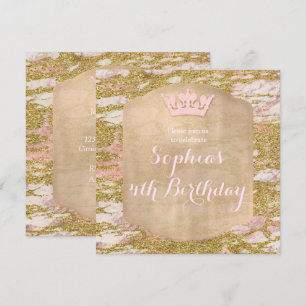 Roze Roze Gouden Prinses Verjaardagsfeest Uitnodig Kaart