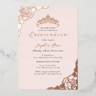 Roze Roze Gouden Quinceanera Verjaardag Folie Uitnodiging